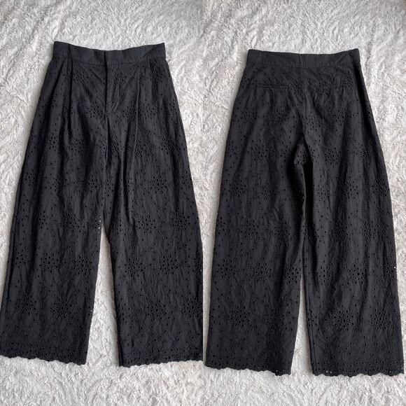 SOLD Zara eyelet lace high rise waist trouser pants cropped ankle trousers black - Picture 12 of 17
